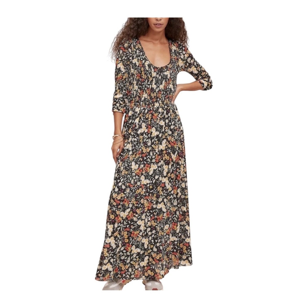 Anthropologie MAEVE Omya Smocked Floral Maxi Dress WOMENS SMALL Lined Romantic